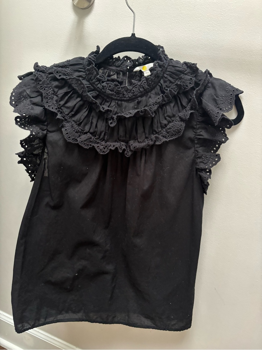 Boden Black Ruffled Eyelet Sleeveless Blouse